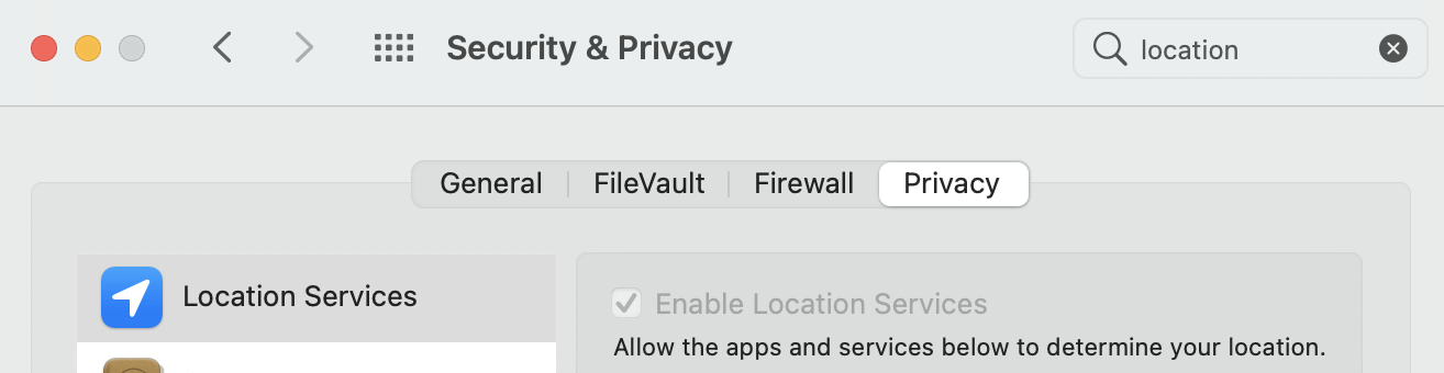 Location services preferences on macOS